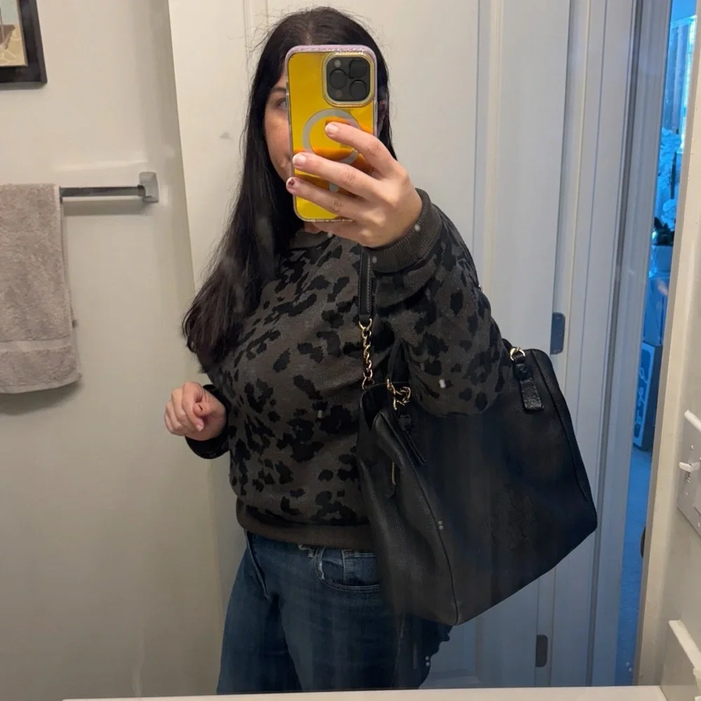 Tory Burch black leather gold chain Harper Tote shoulder handbag purse